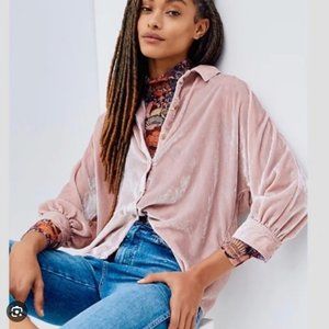 Anthropologie Pilcro Relaxed Velvet Buttondown Pink Shirt  Sz Small NWT